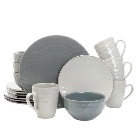 Fastfood Tahitian Stoneware Dinnerware Set, Slate & Stone Pearl - 16 Piece FA2106890